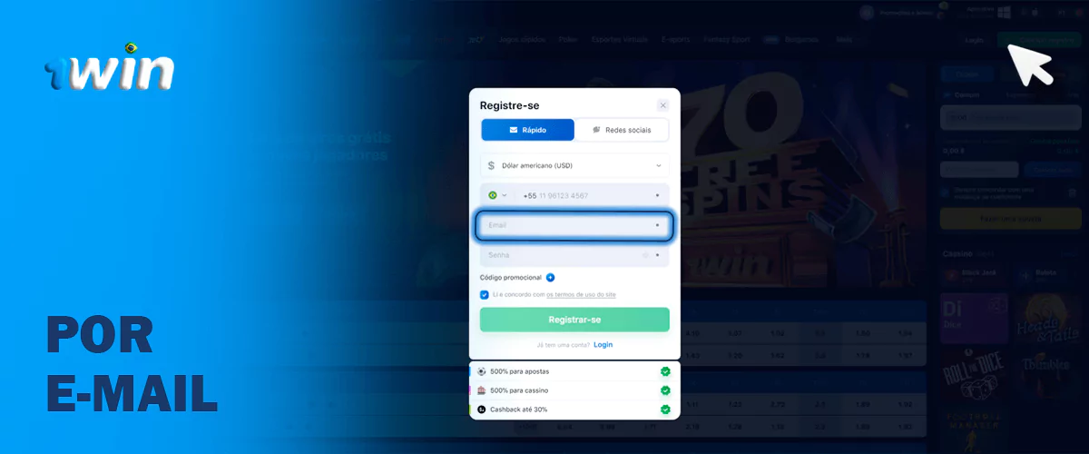 1Win registo por e-mail